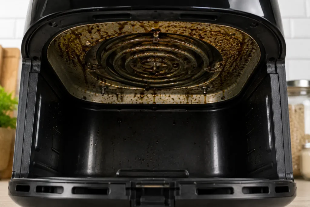 air fryer com acúmulo de gordura ao redor da região da resistência