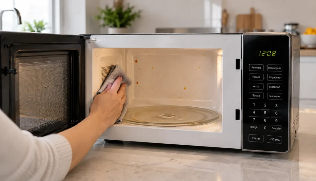Como limpar o micro-ondas por dentro com pano macio